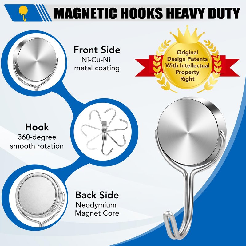 LOVIMAG Magnetic Hooks for Cruise Cabins, 60Lbs Swivel Magnetic Hooks Heavy Duty, Cruise Ship Essentials, Locker Accessories, Magnet Hook for Classroom, Refrigerator, Hanging, Grill -6 Pack