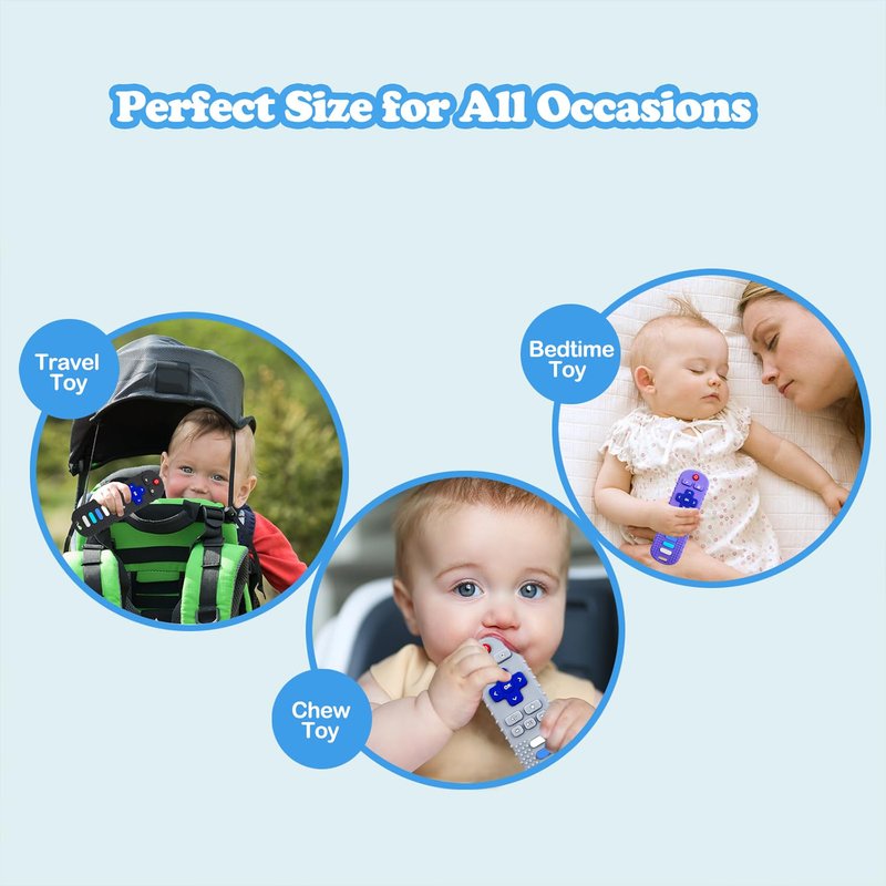 ROBBEAR Baby Teething Toys, Food Grade Silicone Teether for Babies 3 6 12 18 Months, TV Remote Shape Toddlers Chew Toys, Freezer BPA Free (Pink+Blue)