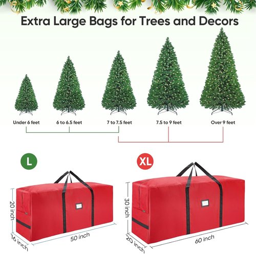 BALEINE Christmas Tree Storage Bag - Heavy Duty 900D Oxford Fabric, Extra Large with Reinforced Handles & Dual Zippers (Red)