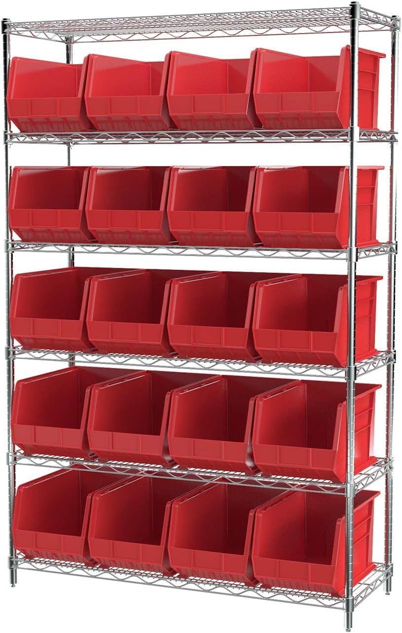 Akro-Mils Plastic Storage Bins - Space-Saving Stackable Organizers for Garage & Pantry | 18" x 11" x 10", Red, 6-Pack