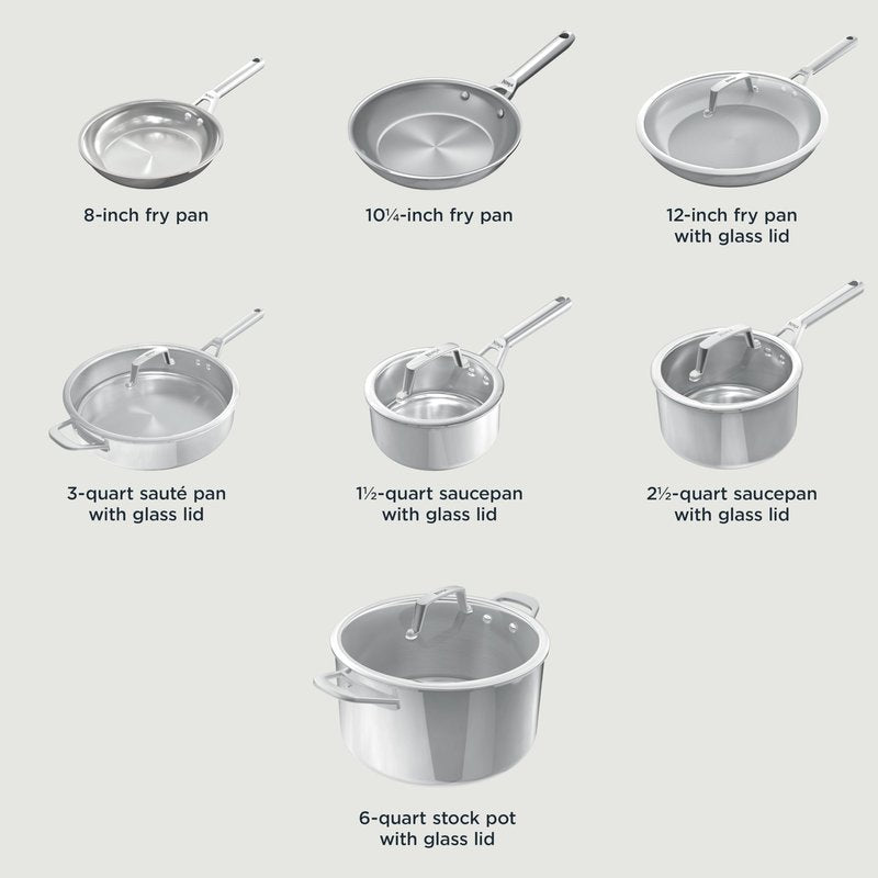 Ninja EverClad Stainless Steel Cookware 12 Piece Pots & Pans Set, All Stovetops & Induction, Oven Safe to 600°F, Tri-Ply Commercial-Grade, C99012