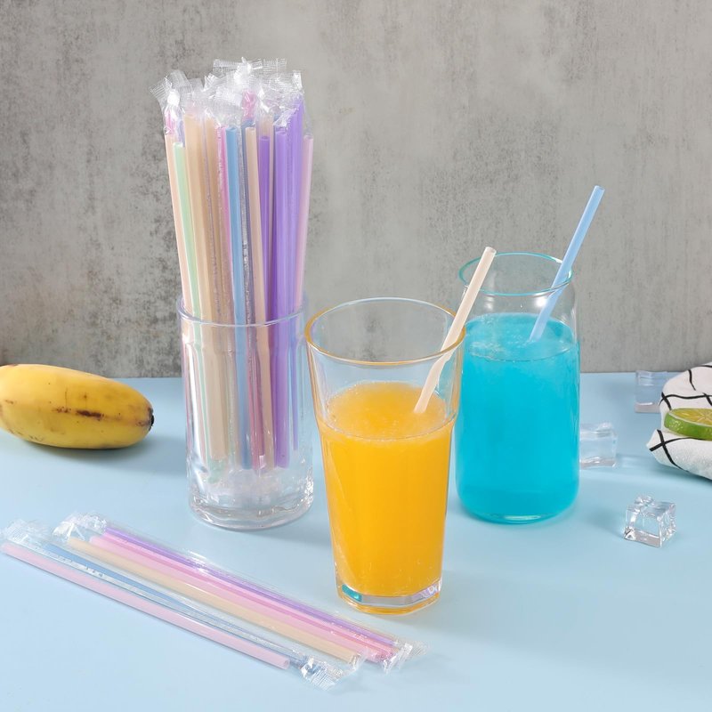 [Individually Wrapped] 100Pcs Disposable Plastic Drinking Straws - 8.26" Long and 0.24 Diameter Colorful Cute Straws for Juice,Coffee,Milk,Cocktail, Bachelorette/Birthday Party, Bridal/Baby Shower