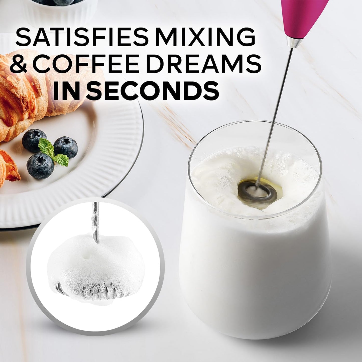 Zulay Kitchen Milk Frother Wand - Ultra-Fast Handheld Drink Mixer with 4 AA Batteries | Perfect for Coffee, Lattes, and Matcha - Dragonfruit