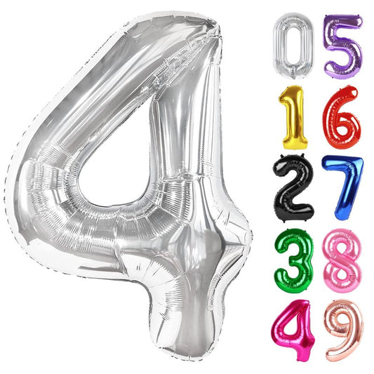 Silver Number 4 Balloon 40 Inch, 4th Birthday Party Decorations for Children, Giant 4 Foil Balloon for Party Supplies