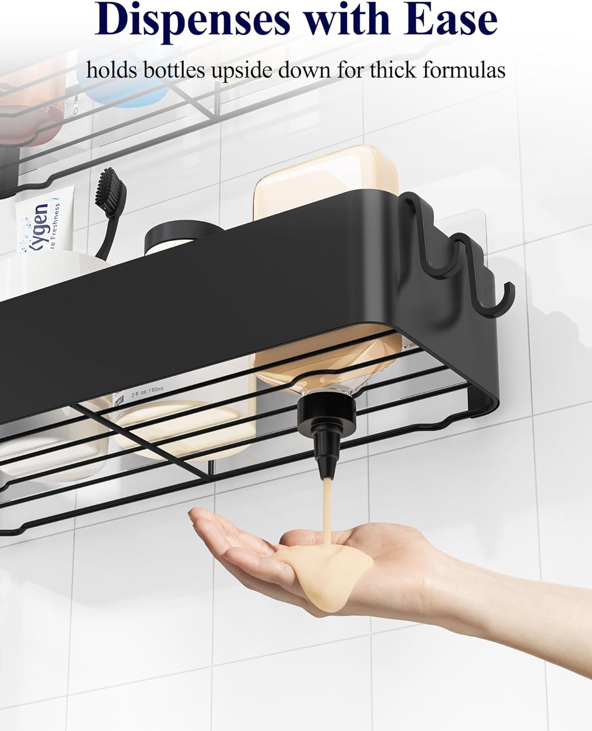 Kitsure Shower Caddy Adhesive - No-Drill Bathroom Organizer with Soap Holder & Hooks | Rustproof, Black