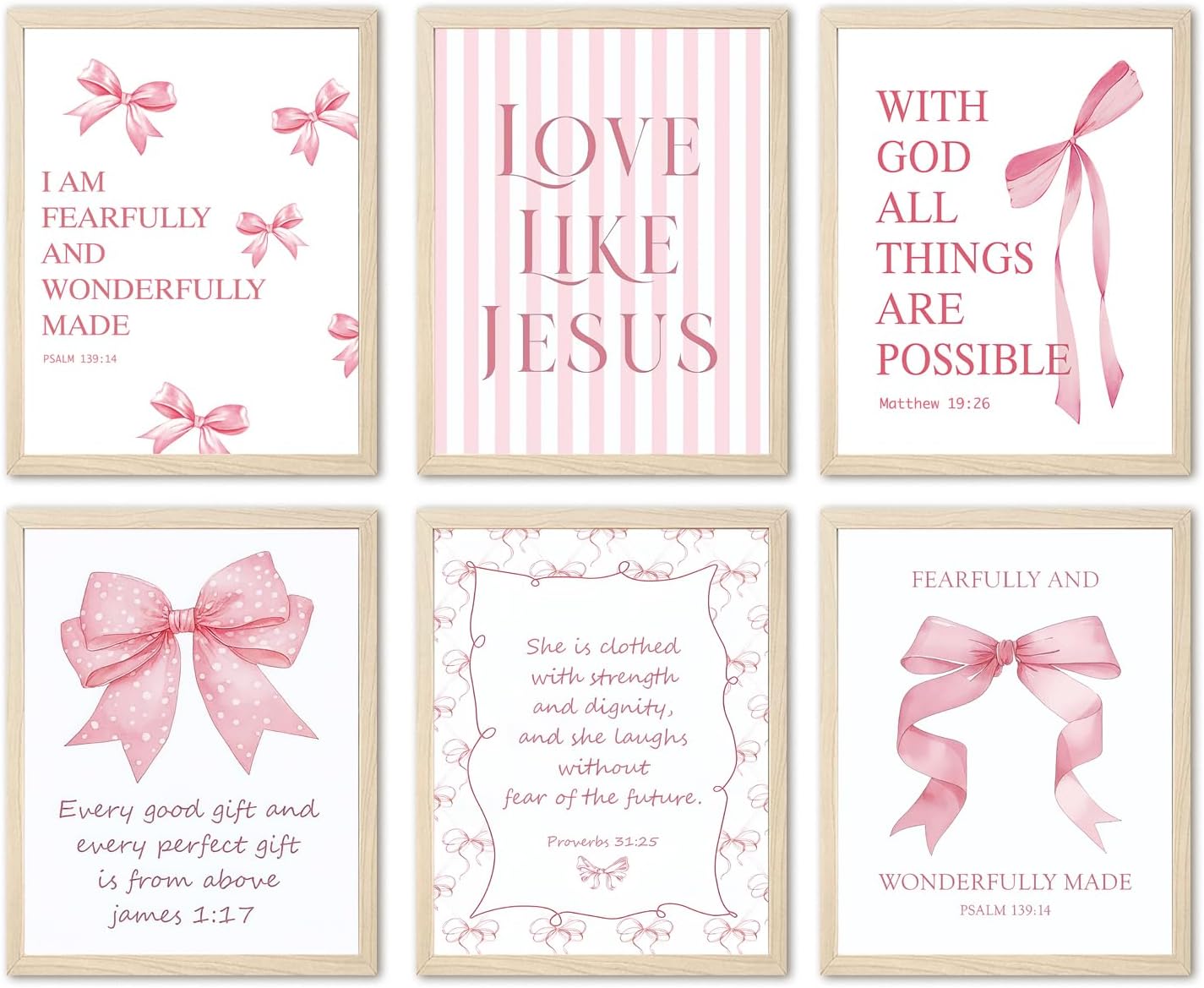 Aglcatie Coquette Pink Bow Wall Art | Set of 6 Aesthetic Posters for Teen Girls | 8x10 Unframed