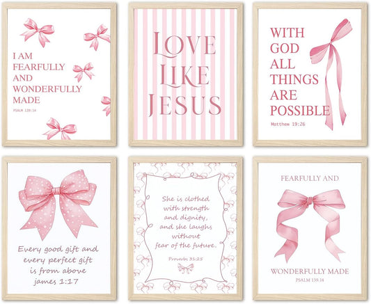 Aglcatie Coquette Pink Bow Wall Art | Set of 6 Aesthetic Posters for Teen Girls | 8x10 Unframed