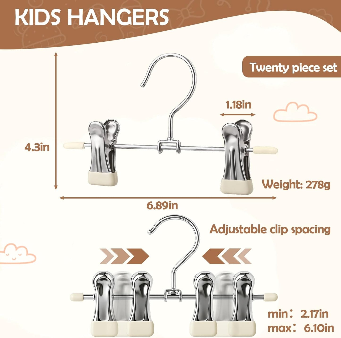Mity Rain 20-Pack Baby Hangers - 360° Rotatable Silicone Clips | Space-Saving Toddler Hangers for Newborns & Kids