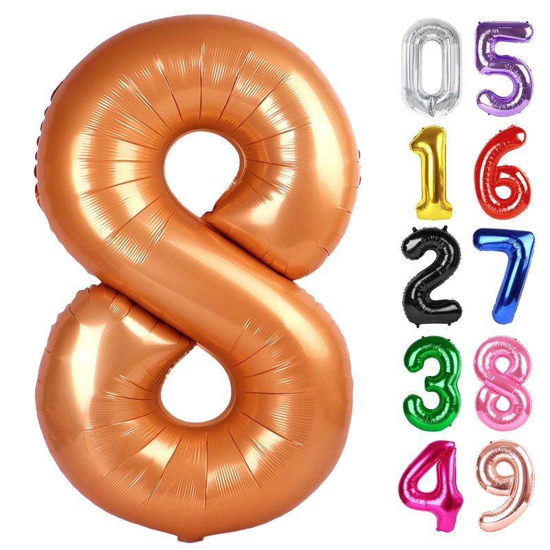 Orange Number 8 Balloon 40 Inch, 8th Birthday Party Decorations for Children, Giant 8 Foil Balloon for Party Supplies
