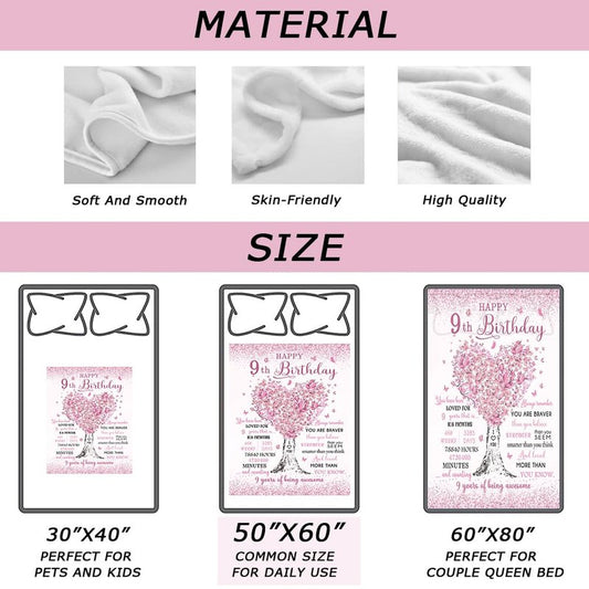 Mubpean Gifts for 9 Year Old Girls Blanket 60"x50", 9-Year-Old Girl Gifts, Birthday Gift Ideas, 9th Birthday Gifts for Girls, Best Party Decoration for Age 9, Nine Years Old Present Throw Blankets