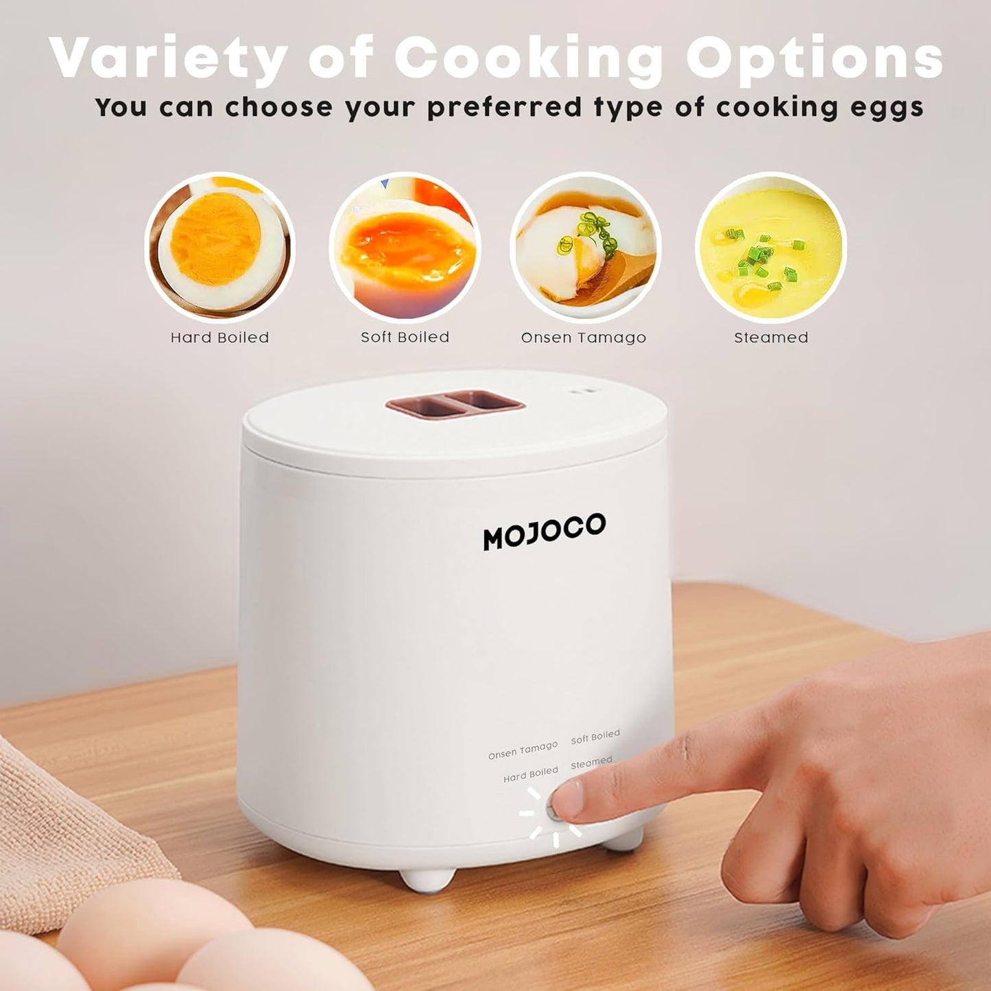 Mojoco Rapid Egg Cooker - Electric Mini Egg Boiler for Steamed, Hard & Soft Boiled Eggs | Smart Kitchen Appliance with Auto Shut Off