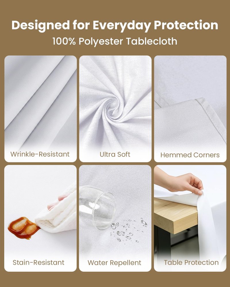 Utopia Kitchen Rectangle Table Cloth 2 Pack [60x120 Inches, White] Tablecloth Machine Washable Fabric Polyester Table Cover for Dining, Buffet Parties, Picnic, Events, Weddings and Restaurants