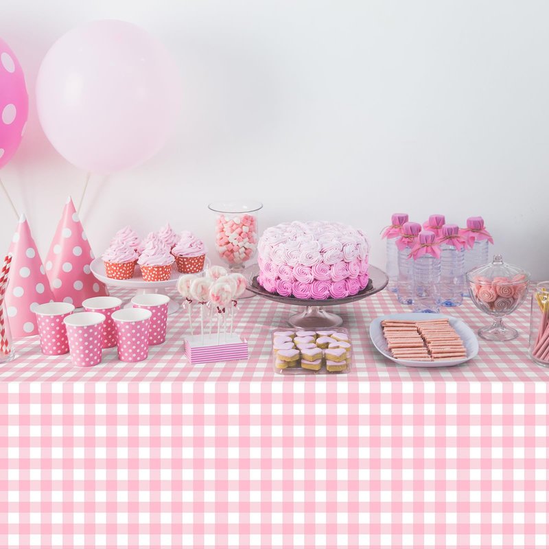 3 Pcs Pink and Whtie Gingham Tablecloth Decorations, Disposable Plastic Pink Checkered Tablecloth Buffalo Plaid Table Cover for Baby Shower Bridal Wedding Birthday Party Supplies,54 x 108 Inch