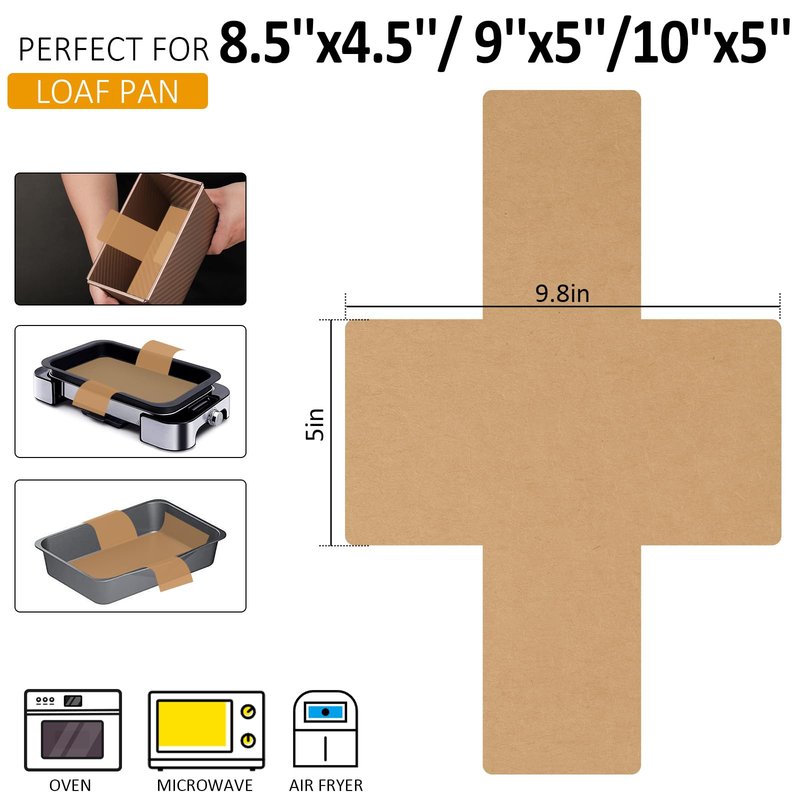 Numola Parchment Paper Loaf Pan Liners, Non-Stick Baking Paper Sheets for 8.5x4.5/ 9x5/10x5 Inch Pans, Double-Sided Unbleached Easy-Release Paper for Banana Bread, Meatloaf, Toast-100 Pack