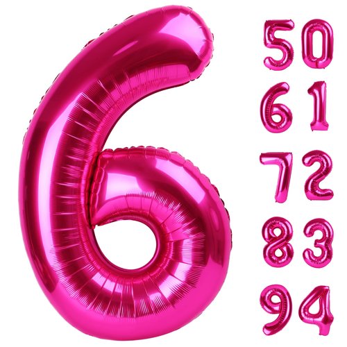 Hot Pink 6 Balloon, Number Balloons 40 Inch, 6th Balloons for Birthday Decorations, Hot Pink Party Supplies 6 Birthday Balloon, Number 6 Balloon
