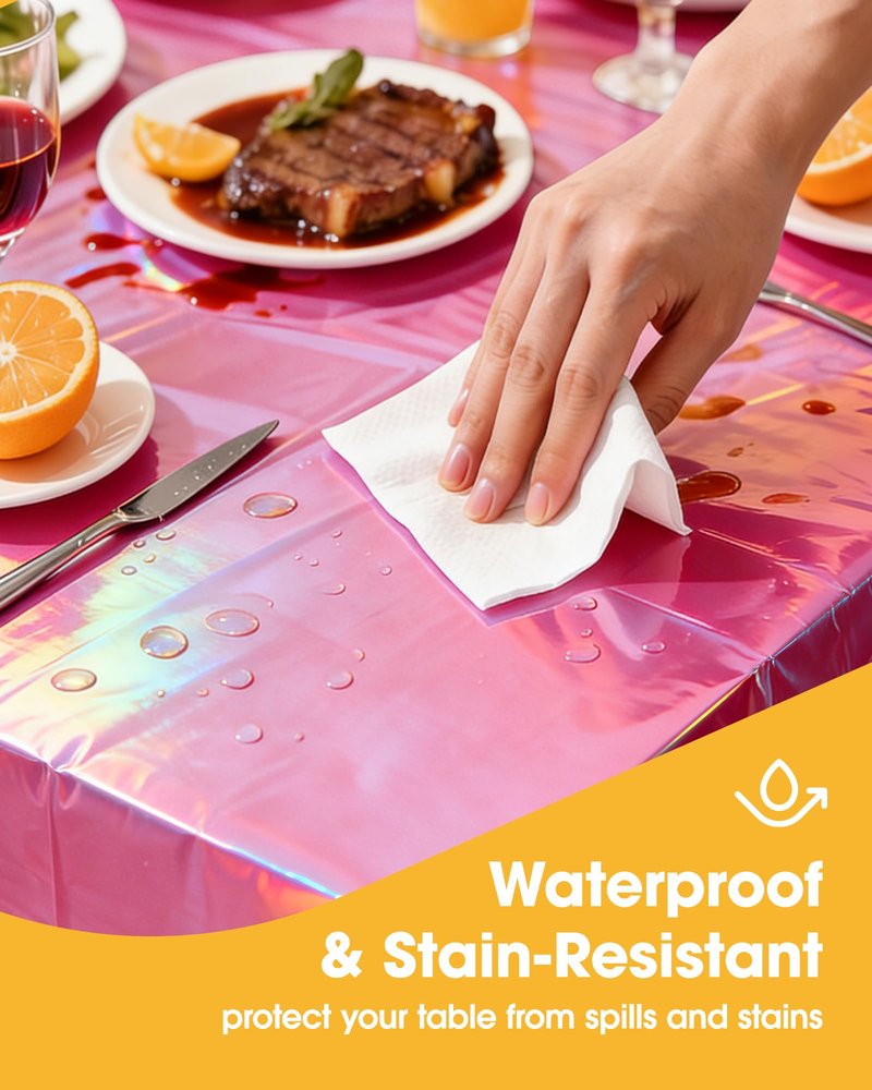 Niuara Iridescent Pink Plastic Table Cloth - 4 Pack 54" × 108" Rectangle Disposable Tablecloths for 6FT Tables, Table Cover for Party, Holiday & Gathering Use
