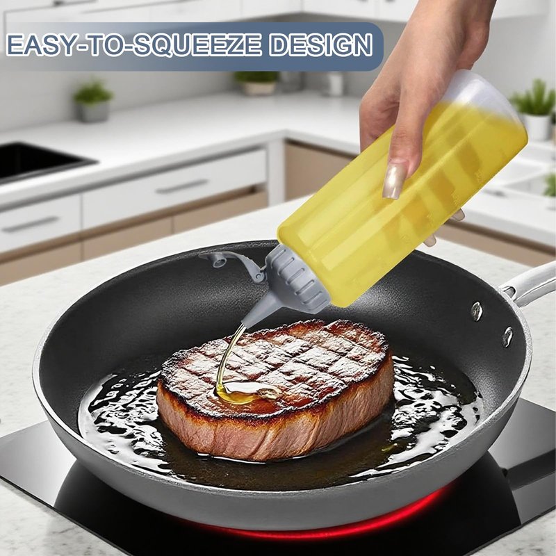KEUYE Oil Bottle for Griddle With Twisting Lids, Griddle bottle squeeze for Sauces and Oil,Leak-proof,BPA Free Plastic,Gray,12oz(350ml),4Pack