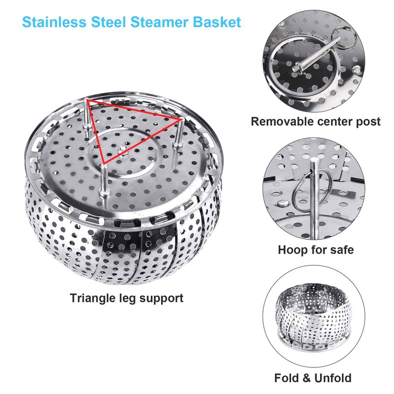 Large Veggie Vegetable Steamer Basket, Folding Steaming Basket, Collapsible Metal Stainless Steel Steamer Basket Insert, for Cooking Food, Expandable Fit Various Size Pot(7.1" to 11.8") YLYL