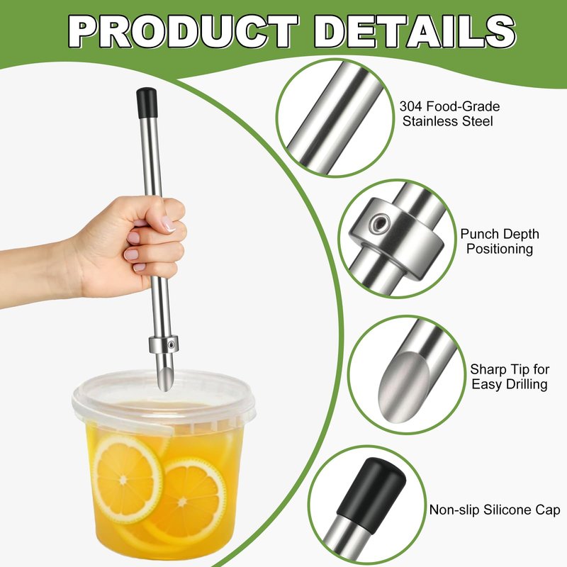 4Pcs Straw Puncher and Muddler Spoon Set 304 Stainless Steel Straw Hole Puncher for Plastic Lids Lemonade Cups Tools for Lemonade Stands Supplies