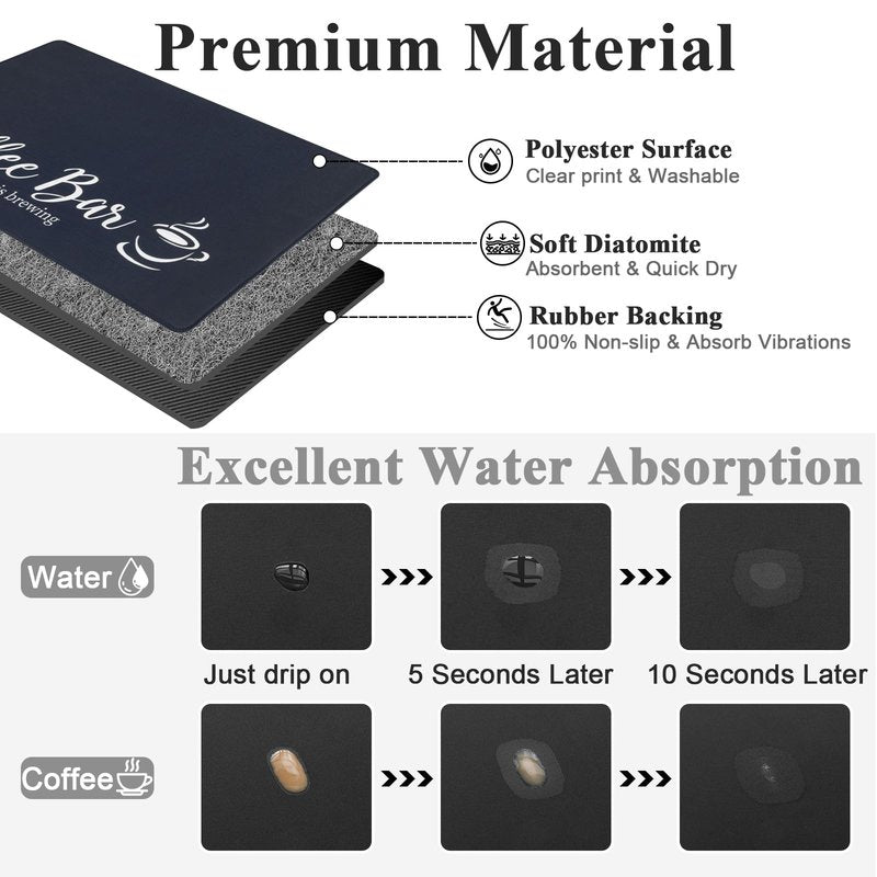 SHACOS Christmas Coffee Mat 2-Pack 12x19 Absorbent Non Slip Coffee Maker Mat for Countertop Accessories Heat Resistant, Christmas Red