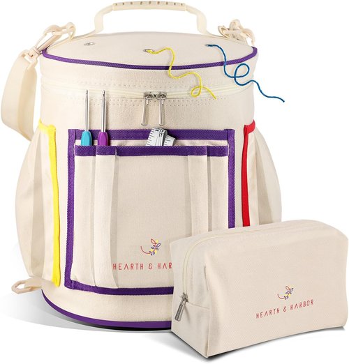 Hearth & Harbor Crochet Bag Organizer - Durable Canvas Yarn Storage for Knitting & Crochet Supplies