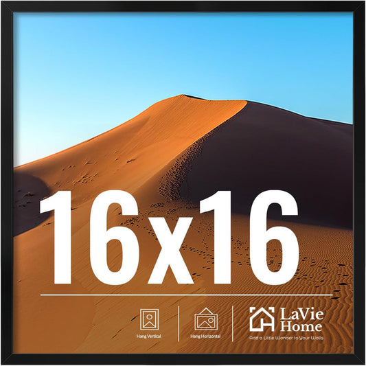 LaVie Home 16x16 Picture Frame - Classic Black Wall Display Frame with HD Plexiglas | Versatile Vertical or Horizontal Use