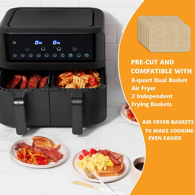 Air Fryer Parchment Paper Liners 200 Sheets - Disposable Liners Compatible With Ninja Foodi, Rectangle Perforated Baking Paper for 8 Quart 6-in-1 Dual Basket Accessories