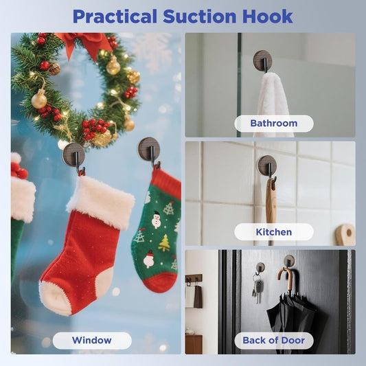 OUTXE Wreath Hanger for Front Door, Upgraded Suction Cup Reef Hook for Glass Window/Over Door, Christmas/Thanksgiving/Halloween/July 4th/Easter/Valentine/Spring/Summer/Fall (Walnut, 4-Pack)