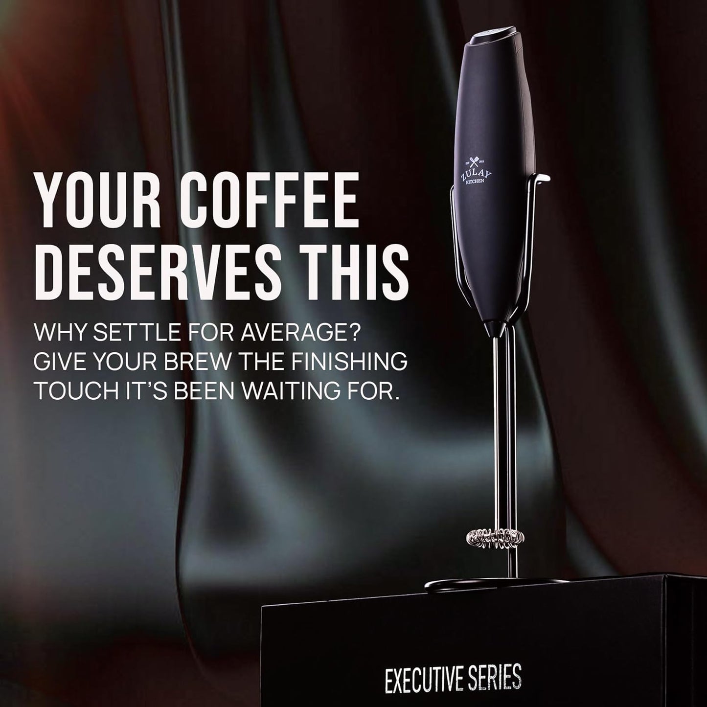 Zulay Kitchen Milk Frother Wand - Upgraded Stand for Perfect Foam - Ideal Gift for Coffee Lovers