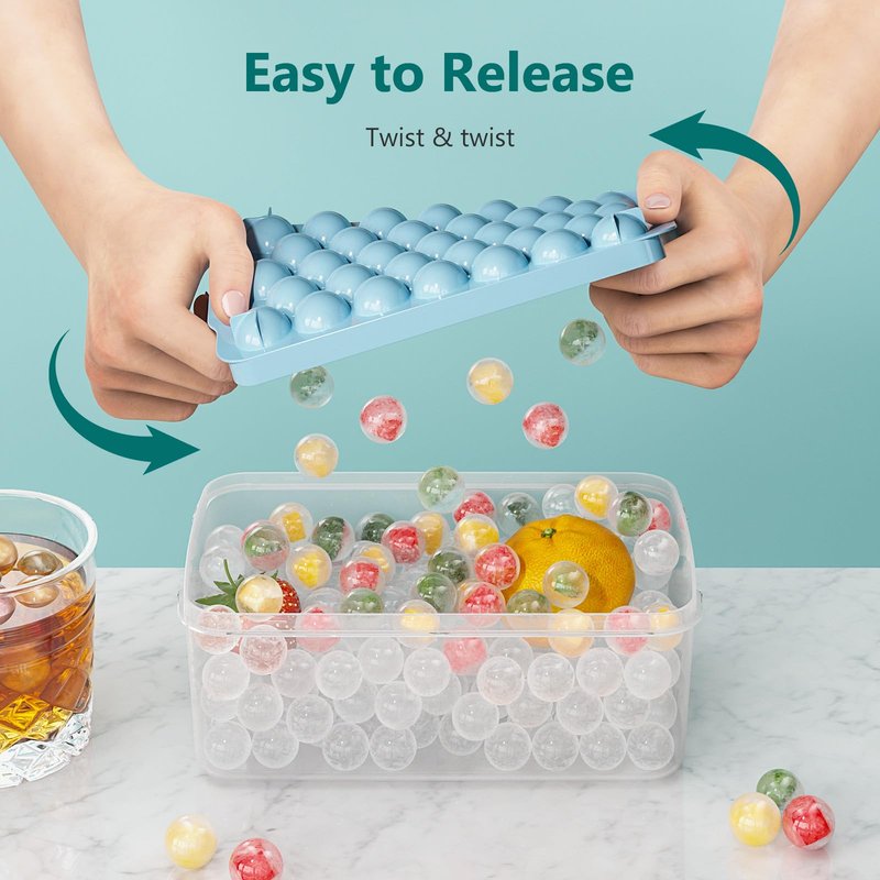 Optish 3 Pack Ice Trays for Freezer, 99 PCS Ice Cube Tray with Lid and Bin, Round Ice Cube Mold, Circle Ice Maker for Chilling Drinks (0.8 inch, Blue)
