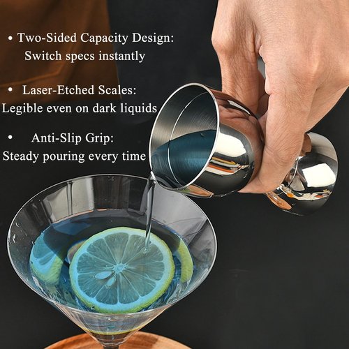 Jigger for Bartending, 2 oz 1 oz Bartender Jigger Stainless Steel, Double Cocktail Jiggers with Internal Measurements, Bar Tool for Bartending, Shot Drink Measurer for Cocktails(1Jigger - 2 Pourers）