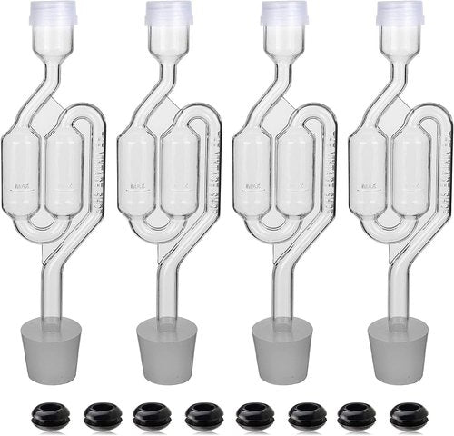 Bubble Airlock Set - 4 Fermentation Airlocks with 8 Grommets, 4 Drilling #6 Stoppers, Suitable for Wine, Beer, Sauerkraut, Pickles and More