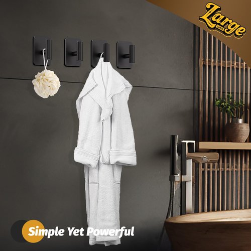 Eowihor Heavy Duty Adhesive Hooks - 26lb Max, Sticky Wall Hooks Waterproof Stainless Steel for Hanging Towel, Coat, Robe, Towel Hooks Stick on Bathroom, Kitchen, Shower, Door (Black, 4 Pack)