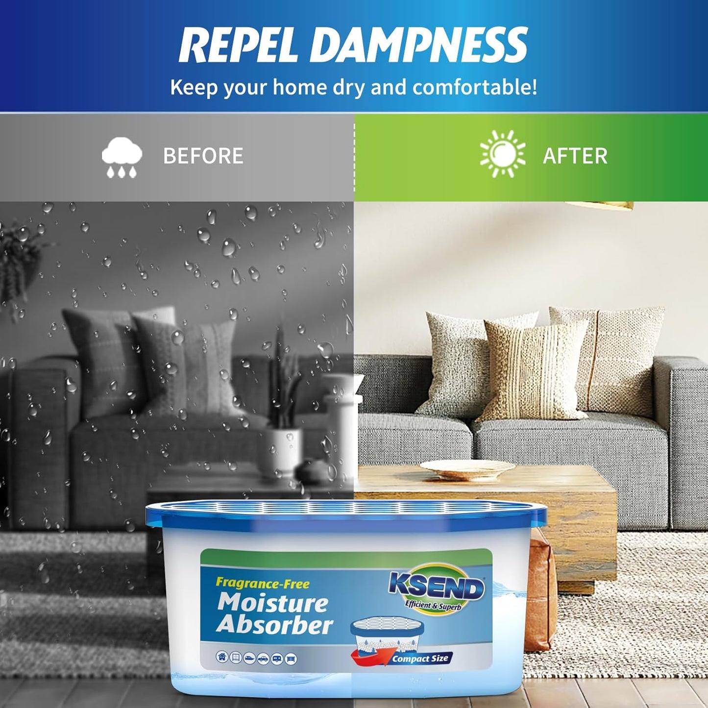 Ksend Moisture Absorbers - Efficient Humidity Control Dehumidifier | 12 Pack, Fragrance-Free, 6.4oz