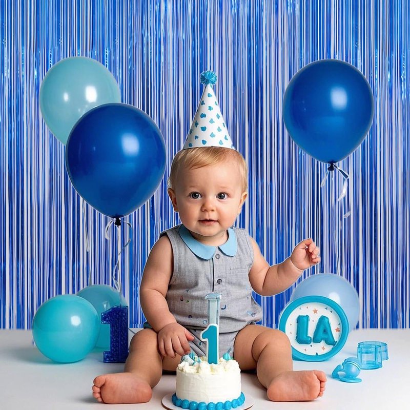 2 Pack Blue Door Streamers Party Decorations 3.3ft x 6.6ft,Blue Tinsel Foil Fringe Streamers Backdrop for Birthday,Graduation,Ocean Themed Party Decorations,Door Fringe Curtains for Birthday Party
