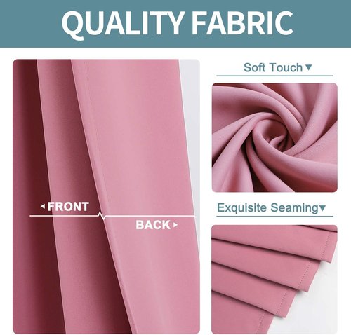 ChrisDowa Grommet Blackout Curtains - Thermal Insulated Room Darkening Panels, Pink, 38W x 45L
