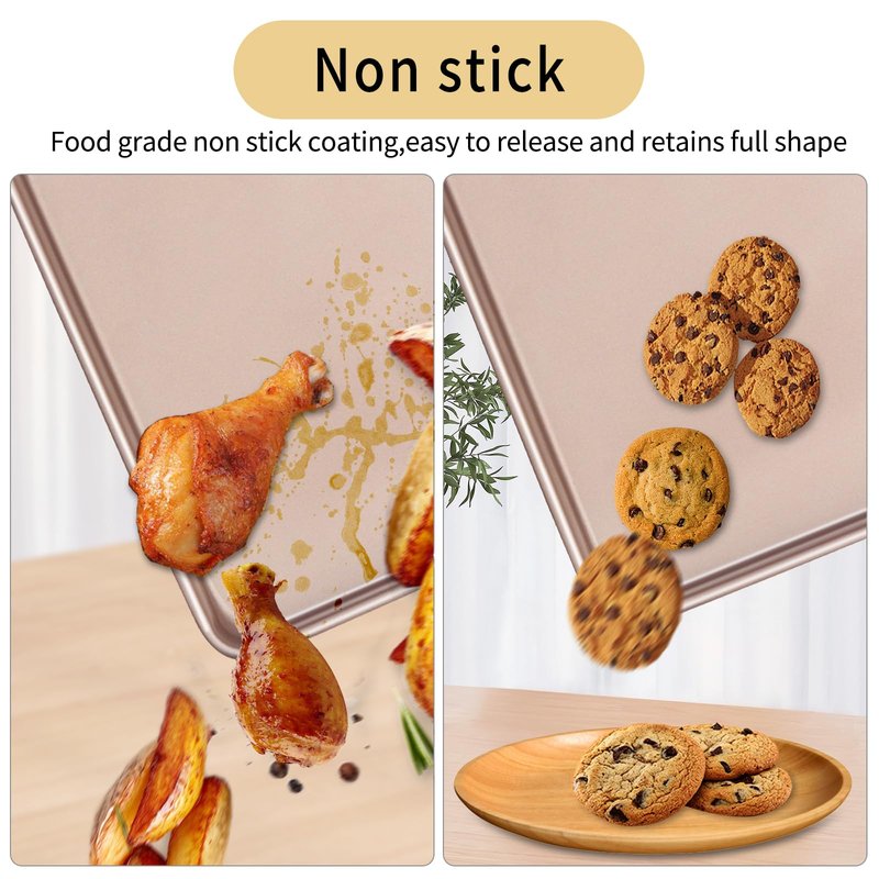 Barlket Small Cookie Sheet Pan 9x11 Inch, Nonstick Baking Tray 2-Pack, 0.8mm Thick Heavy Duty Carbon Steel, Gold – Oven Safe, Easy Clean, Bakeware Sets for Cookies, Roasting