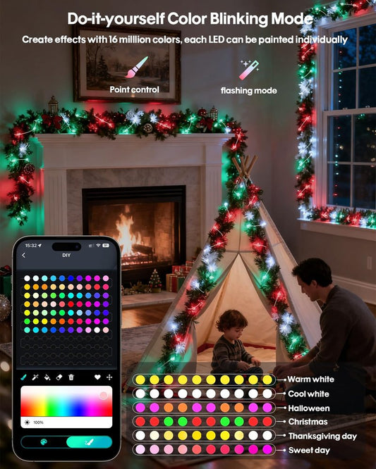 Super RGB Color Changing Globe String Lights, 33ft Smart Fairy String Lights with APP Control, Mini Ball LED Twinkle Lights Hanging for Indoor Outdoor Bedroom Party Garden Camping Birthday Decoration