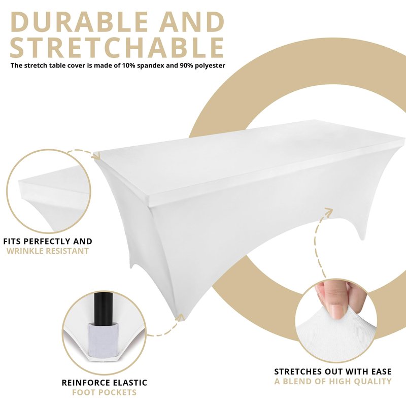 Utopia Kitchen Spandex Tablecloth 2 Pack [8FT, White] Tight, Fitted, Washable and Wrinkle Resistant Stretch Table Cloth Rectangle Cover for Trade Show, Weddings & Parties [96Lx30Wx30H Inch]