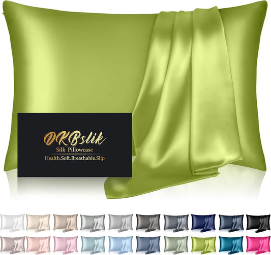 Mulberry Silk Pillowcase - King Size Natural Silk for Hair & Skin | Olive Green with Zipper