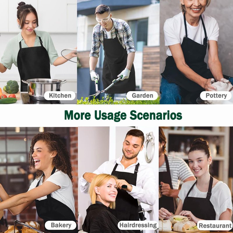 umboom 4 Pack Black Waterproof Apron, Adjustable Chef Apron with 2 Pocket for Men Women Waiter Waitress, Professional Work Apron for Kitchen Restaurant Garden Cooking Painting Baking (Water Resistant)