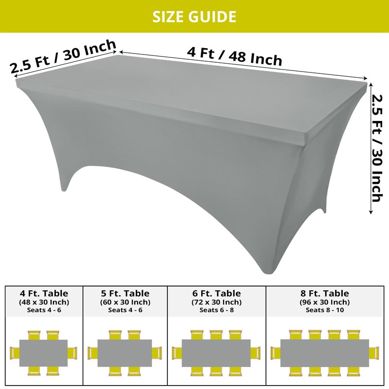Utopia Kitchen Spandex Tablecloth 2 Pack [4FT, Grey] Tight, Fitted, Washable and Wrinkle Resistant Stretch Table Cloth Rectangle Cover for Trade Show, Weddings & Parties [48Lx30Wx30H Inch]