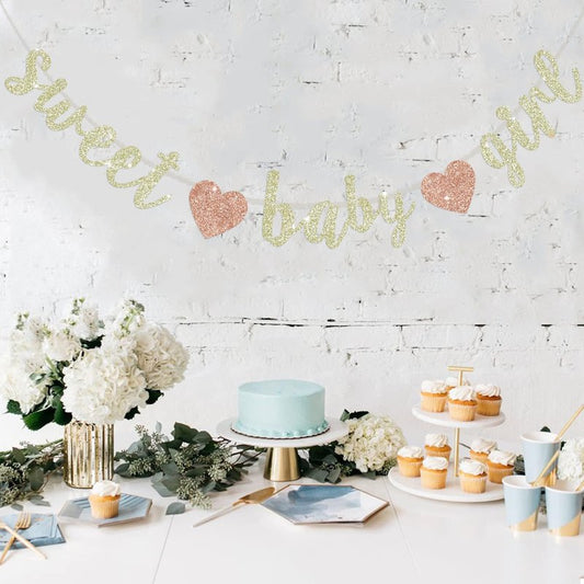 BEISHIDA Champagne Glitter Girl Baby Banner,NO DIY, Pre-Strung Baby Gender Party Banner For Girls, Girls Shower Decorations,First Birthday Sweet party supplies