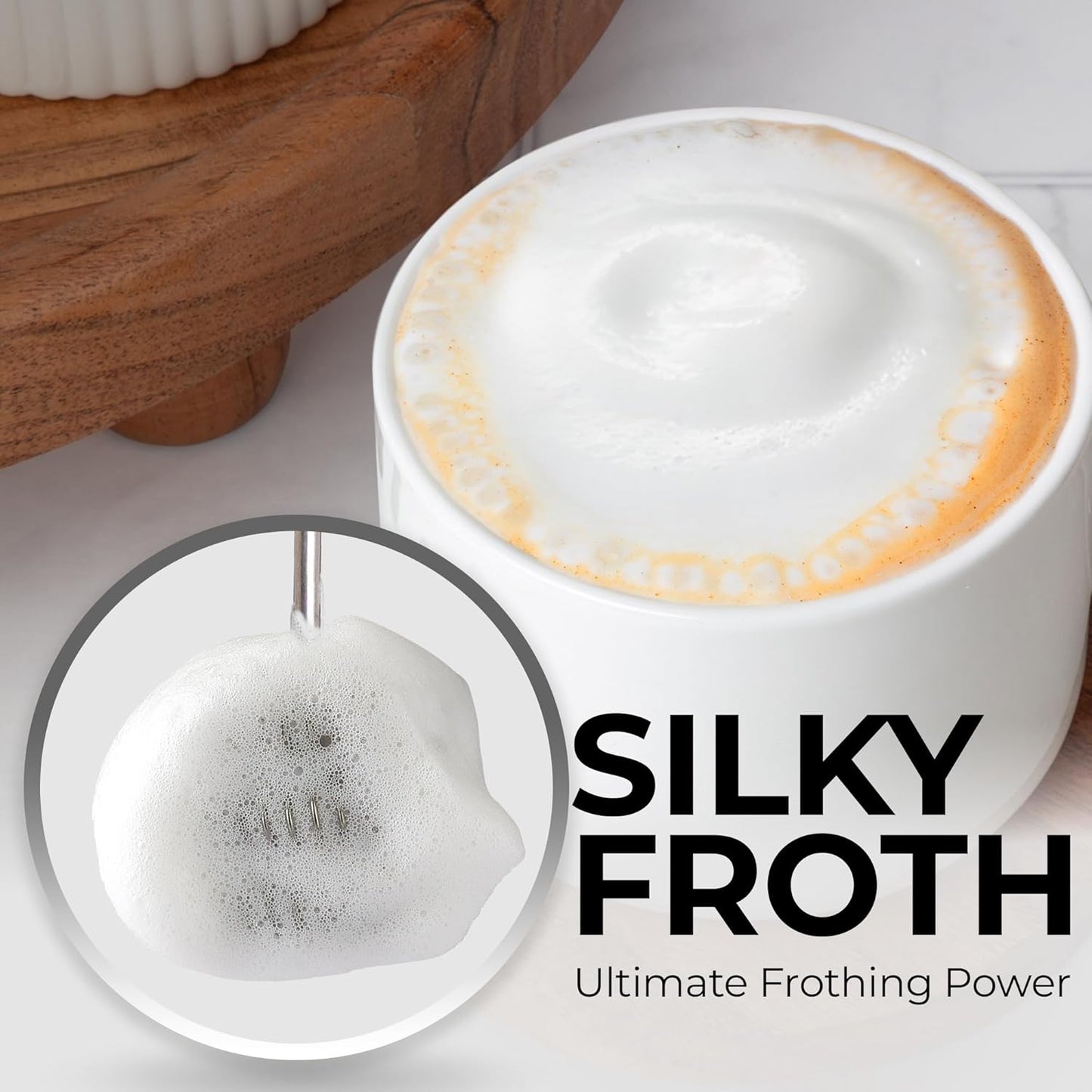 Zulay Kitchen Tornado Triple Whisk Milk Frother - Handheld Foam Maker for Coffee, Lattes & More - Olive & Gold