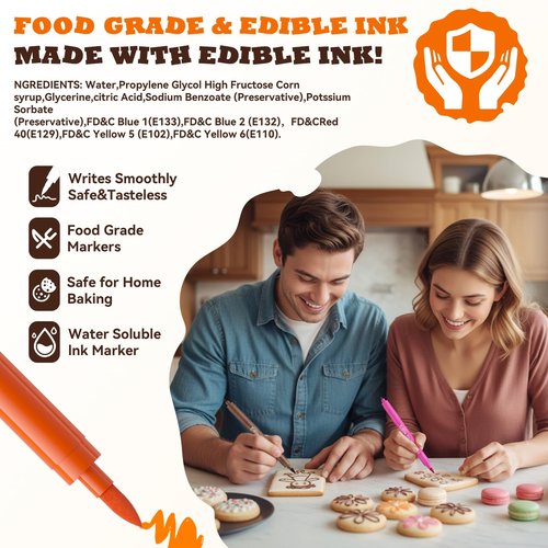 Jewem Edible Markers for Cookie Decorating, 12Pcs Food Coloring Pens, Double Sided Food Grade Pens with Fine & Thick Tips for Decorating Fondant, Cakes, Cookies, Frosting, Macaron, Dessert Decorating
