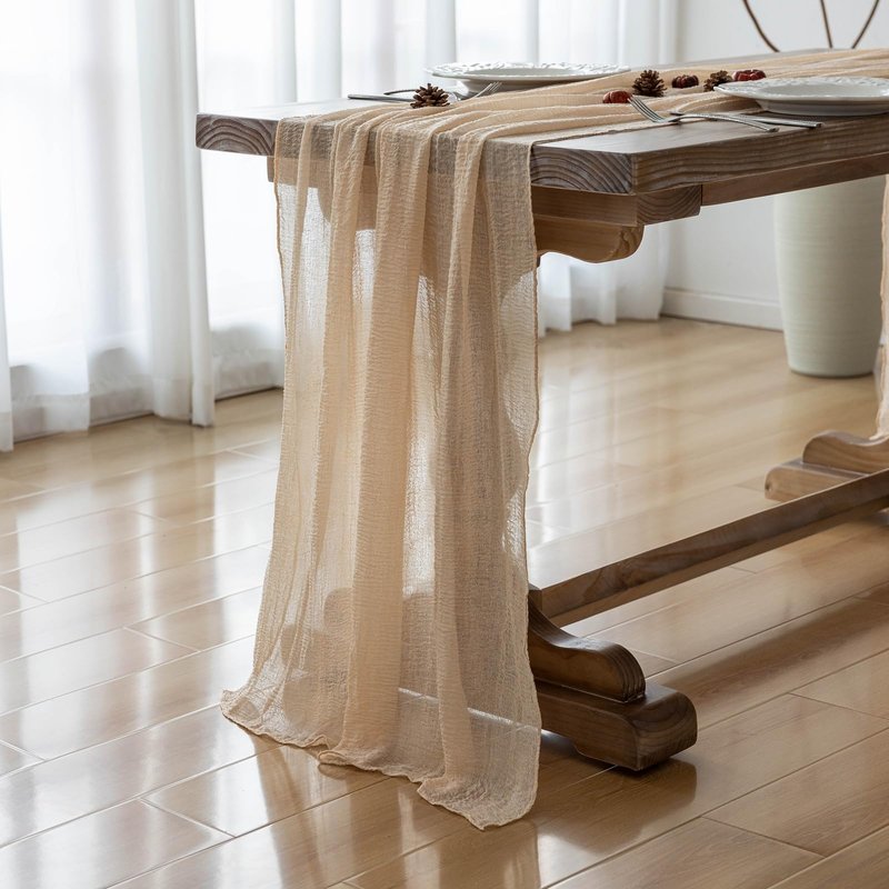 Keketoarrange 3pcs Deep Beige Cheesecloth Table Runner Rustic Boho Butter Gauze 120 Inch 10 FT Cheese Cloth for Wedding Baby Bridal Shower Birthday Engagement Party Long Sheer Spring Home Decorations