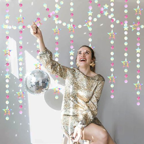 Iridescent-Disco Holographic-Euphoria Star Party-Decoration Garland - 52ft Neon Twinkle Twinkle Little Star Streamers,Wedding Birthday Bachelorette Baby Bridal Shower Engagement Lasting Surprise
