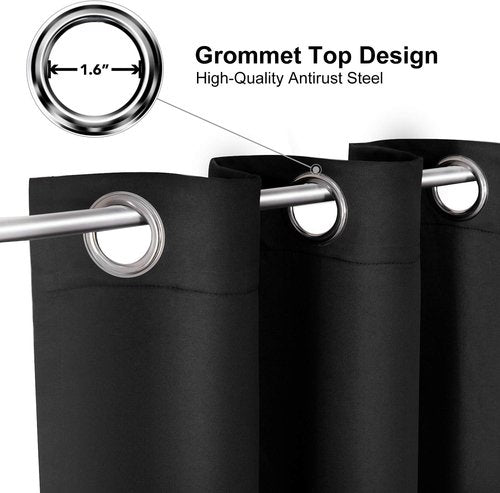 ChrisDowa Small Window Curtains - Grommet Thermal Insulated Room Darkening Panels (Black, 34 x 36 Inch)