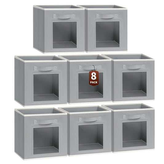 Homsorout Bins for Closet Organization - Cubby Storage Organizer with Window, Closet Baskets for Shelves, Folding Cubes for Storage, Storage Bins for Home, 11inch, Set of 8, Grey