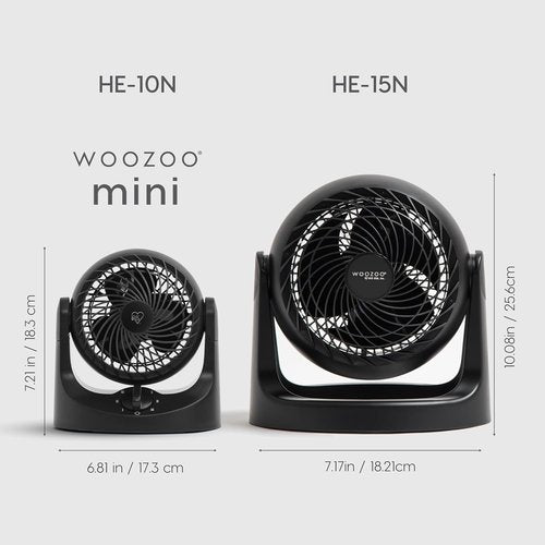 IRIS USA WOOZOO Mini Desk Fan - Quiet Air Circulator with 3 Speeds & 112° Tilt - Black, 32ft Air Distance